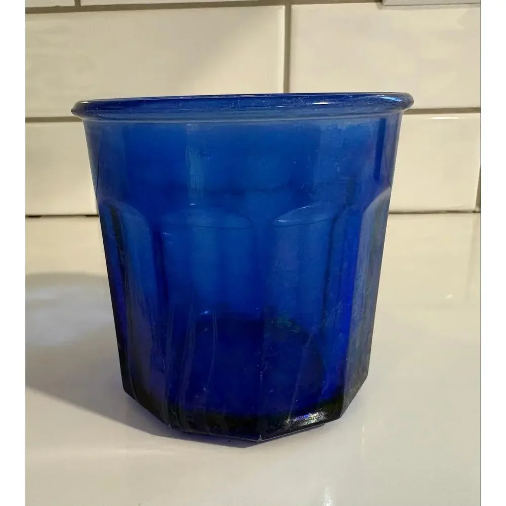 Set of 6 Vintage 500 Cobalt Blue Iridescent Glasses Tumblers made in France